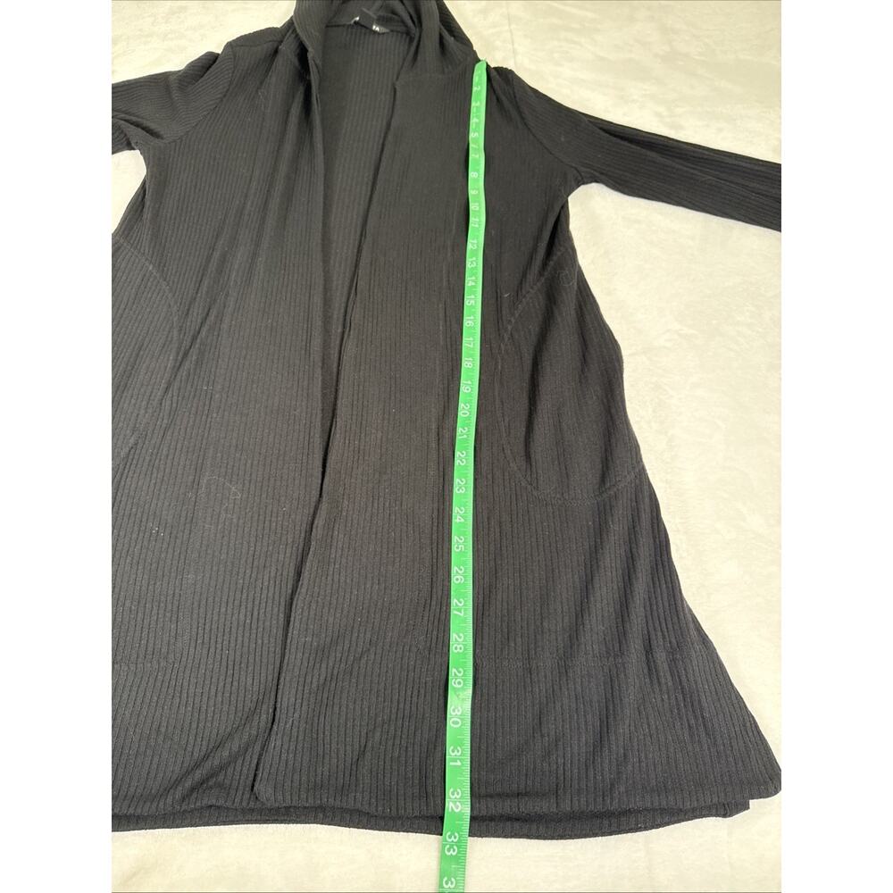 Athleta Harmony Pose Wrap M Black Ribbed Hooded Cardigan Open Front Thumbholes - Picture 11 of 15